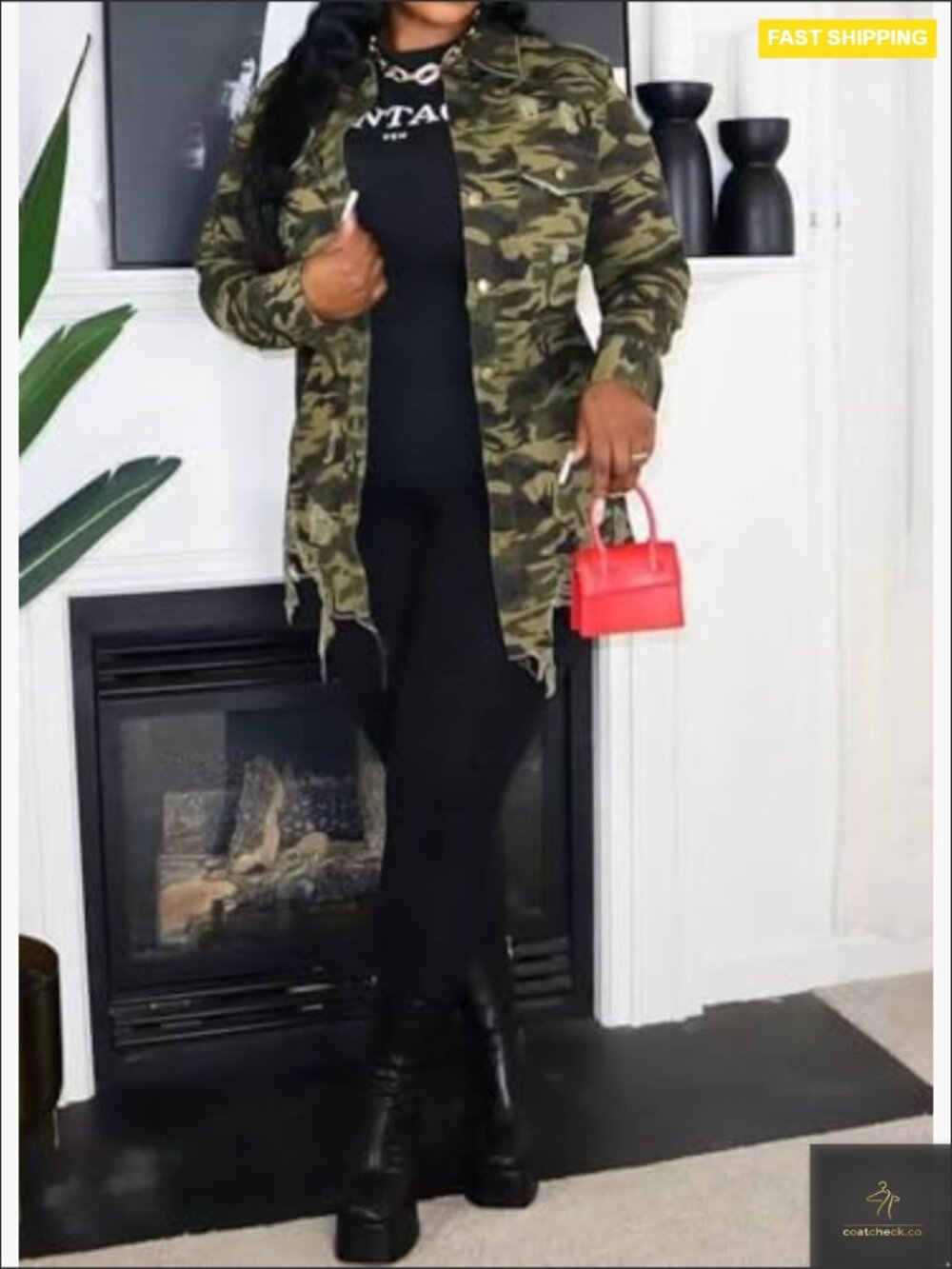 Camo Jacket with Pockets Long Sleeve Button Down Oversized Casual Outerwear Coat - Picture 2 of 5